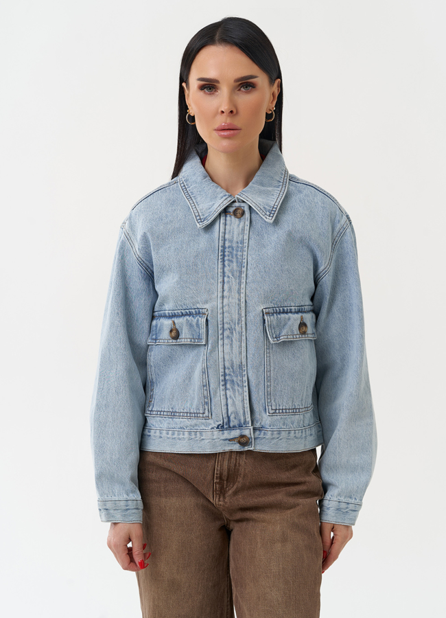 фото Женская джинсовая куртка голубого цвета модель № 30415 фото Женская джинсовая куртка голубого цвета модель № 30415