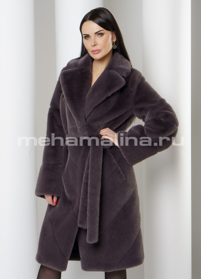 Шуба из искусственного меха серого цвета модель № М8888-С в кредит