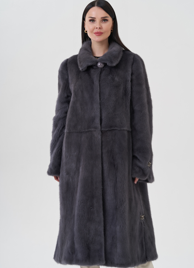 фото Норковая шуба с воротником стойка  модель № 25600