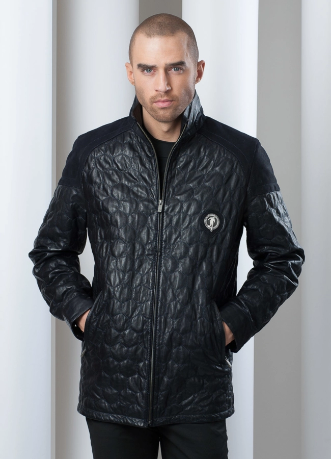 Кожаная куртка на молнии Bikkembergs модель № KP-53 меха малина