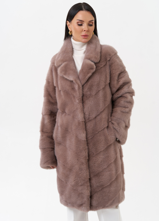 Шуба из норки с английским воротником модель № 28931 меха малина