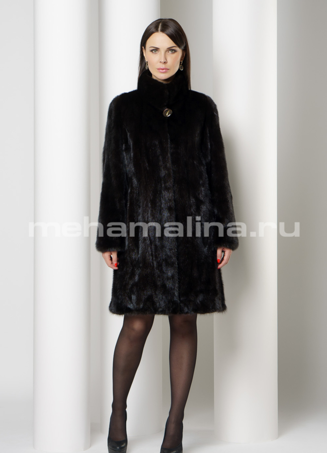 Норковая шуба с воротником стойка модель № S-739 в рассрочку