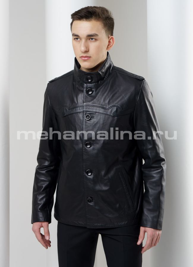 Кожаная куртка модель № KP-166 меха малина