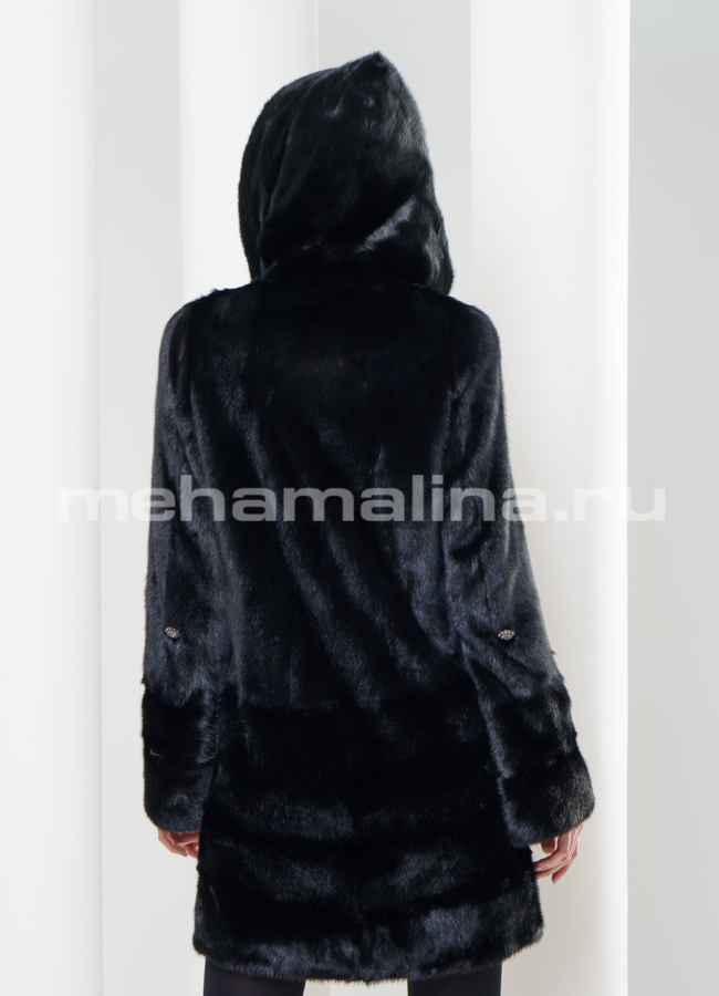 Шуба из меха норки с капюшоном модель № S-343 в рассрочку
