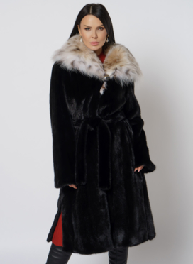 Норковая шуба с рысью в черном цвете