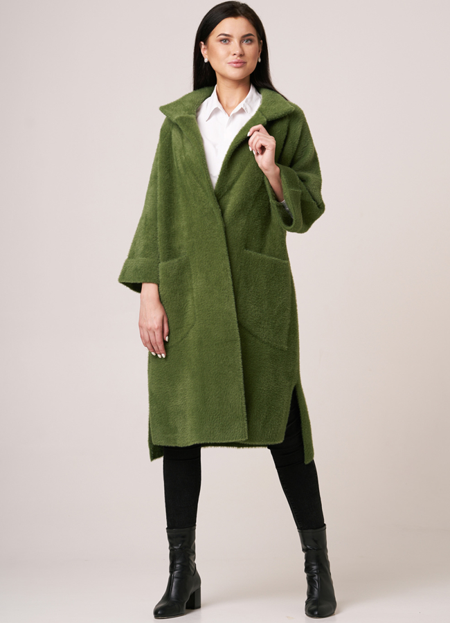 Пальто из микроворса модель № 1856 меха малина