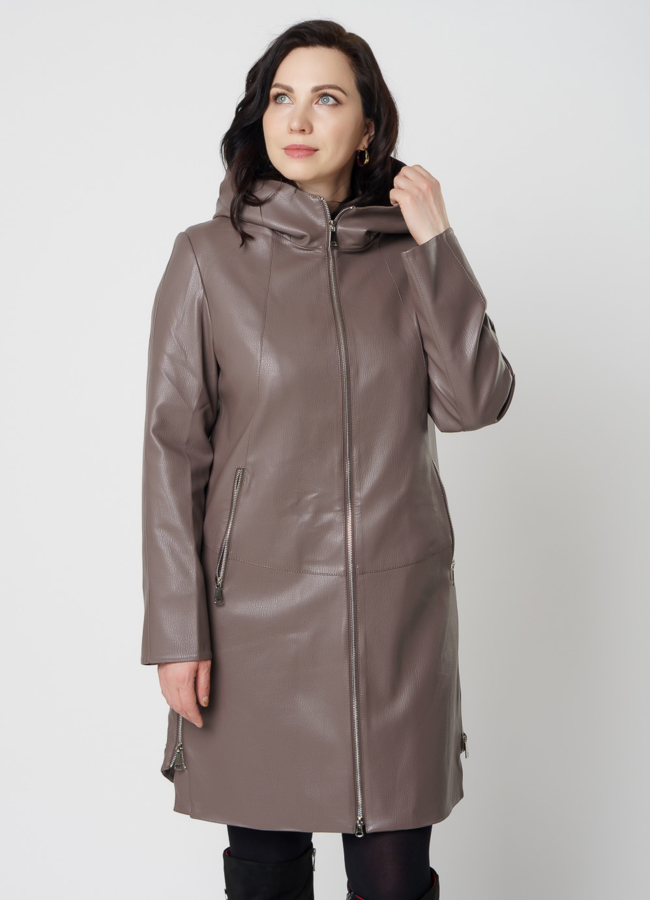 Полупальто женское из эко кожи бежевого цвета модель № 20536 в кредит