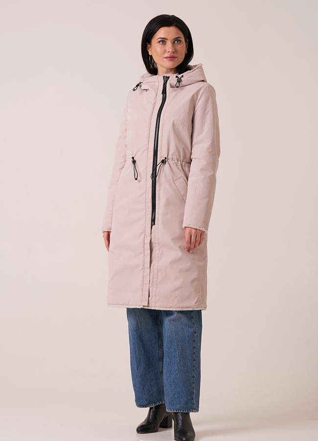 Двусторонняя эко шуба из искусственного меха с капюшоном на поясе модель № 1062 универмаг малина