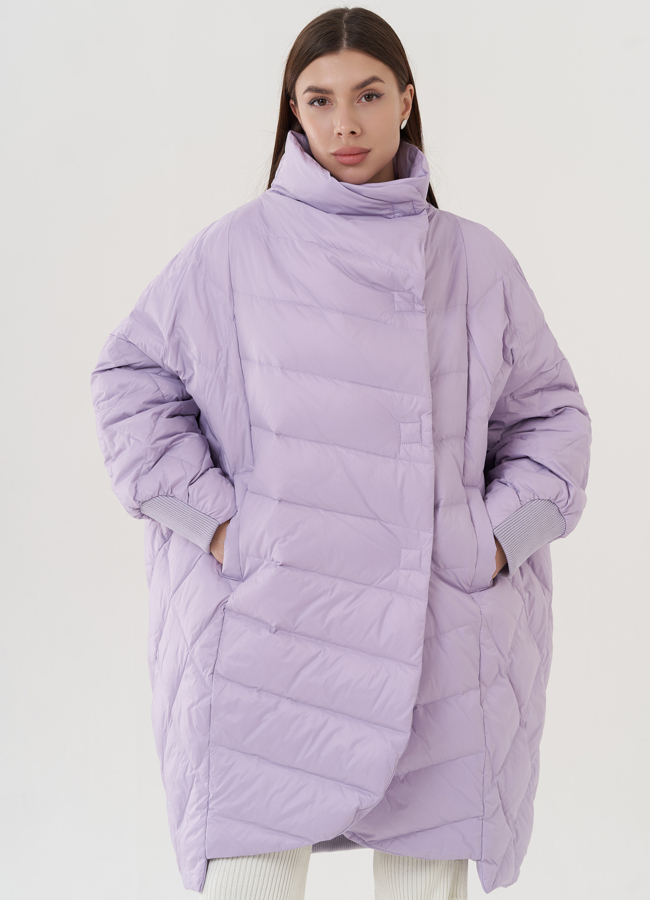 Женский пуховик оверсайз  модель № 25959 меха малина