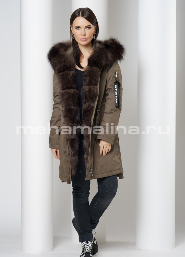 фото Парка на молнии с капюшоном с песцовой отделкой модель № 878