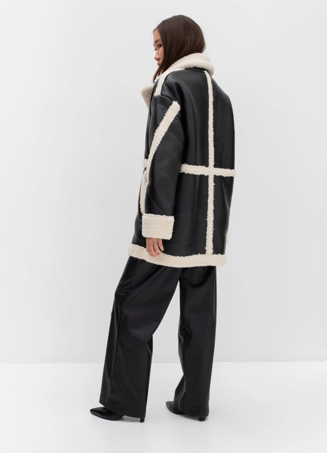 Дубленка из эко кожи черного цвета модель № 40208 универмаг малина