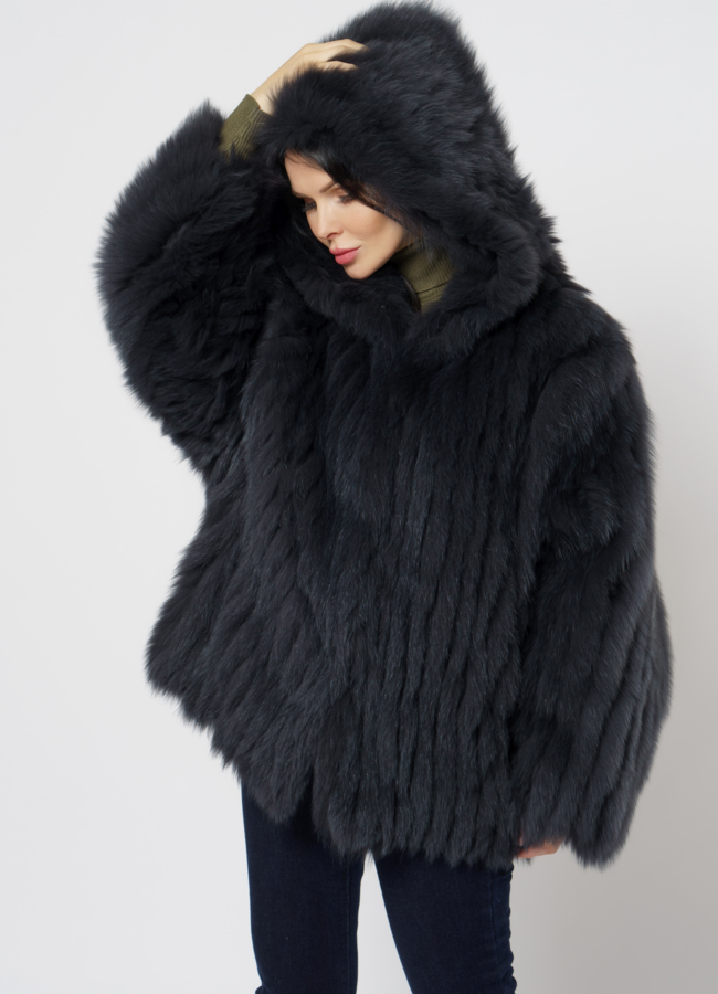 Шуба из песца с капюшоном модель № 21562 меха малина