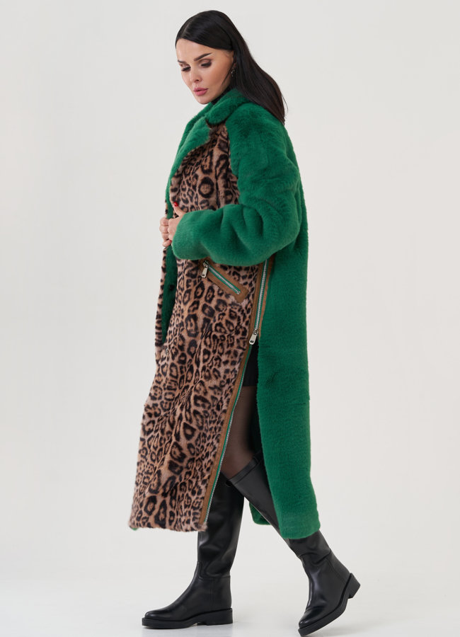 Пальто с анималистичным принтом из эко меха модель № 24916 универмаг малина