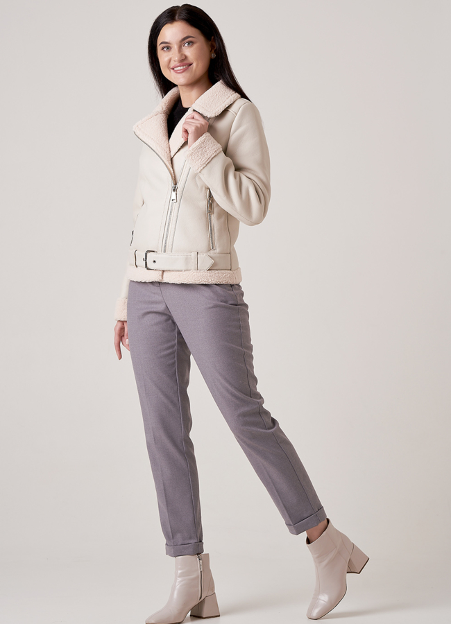 Светлая дубленка пилот из эко кожи модель № 18811 универмаг малина