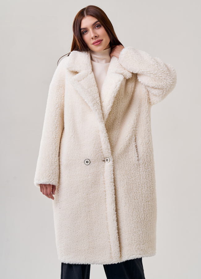 Белая шуба из шерсти с английским воротником модель № 19427 универмаг малина