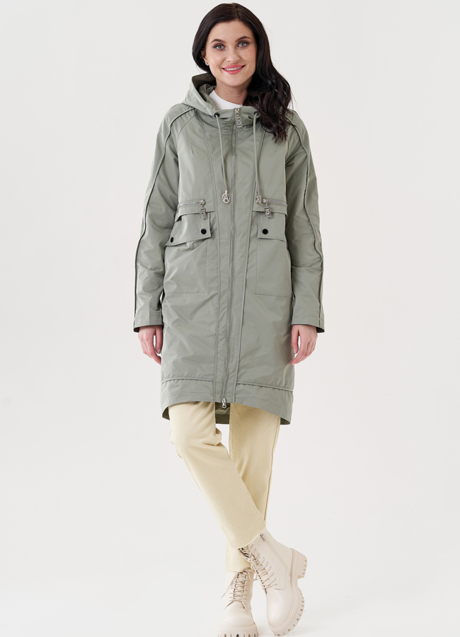 Плащ женский с капюшоном  модель № 24473 меха малина