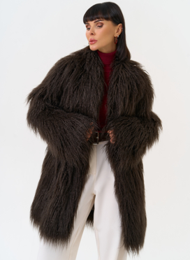Женская шуба из эко меха коричневого цвета Женская шуба из эко меха коричневого цвета