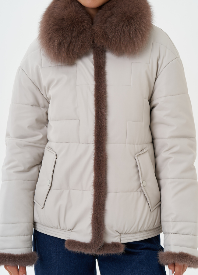 Пуховик из эко кожи с натуральным мехом модель № 27727 универмаг малина