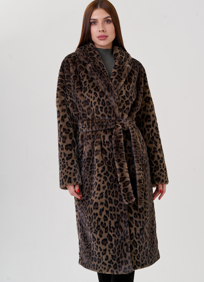 Женское пальто из эко меха  модель № 80909 меха малина