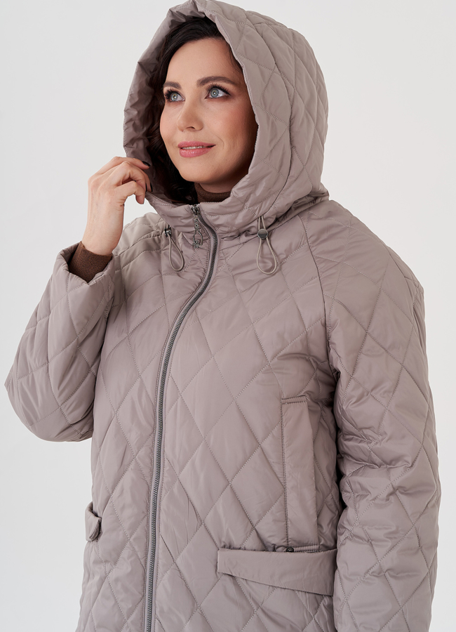 Полупальто с капюшоном бежевого цвета  модель № 23938 универмаг малина