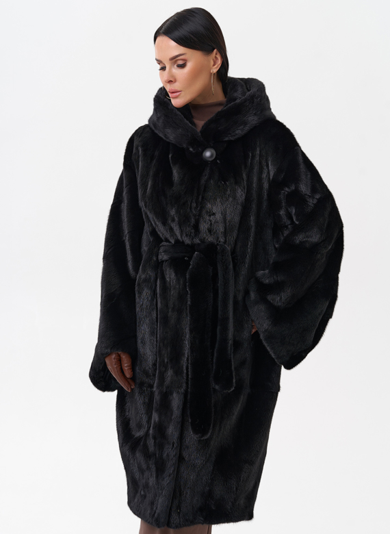Норковая шуба с капюшоном 