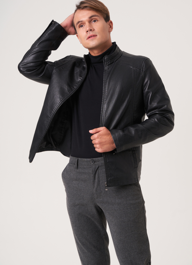 Куртка из эко кожи на молнии в черном цвете модель № 882 универмаг малина