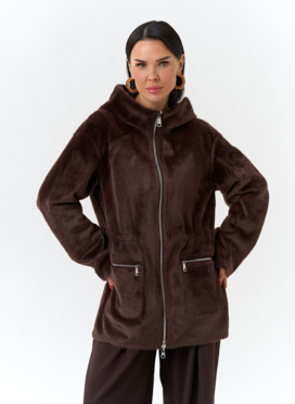 Двухсторонняя дубленка из эко замши с капюшоном