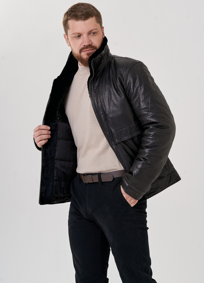 Мужской пуховик из натуральной кожи модель № 79169 универмаг малина