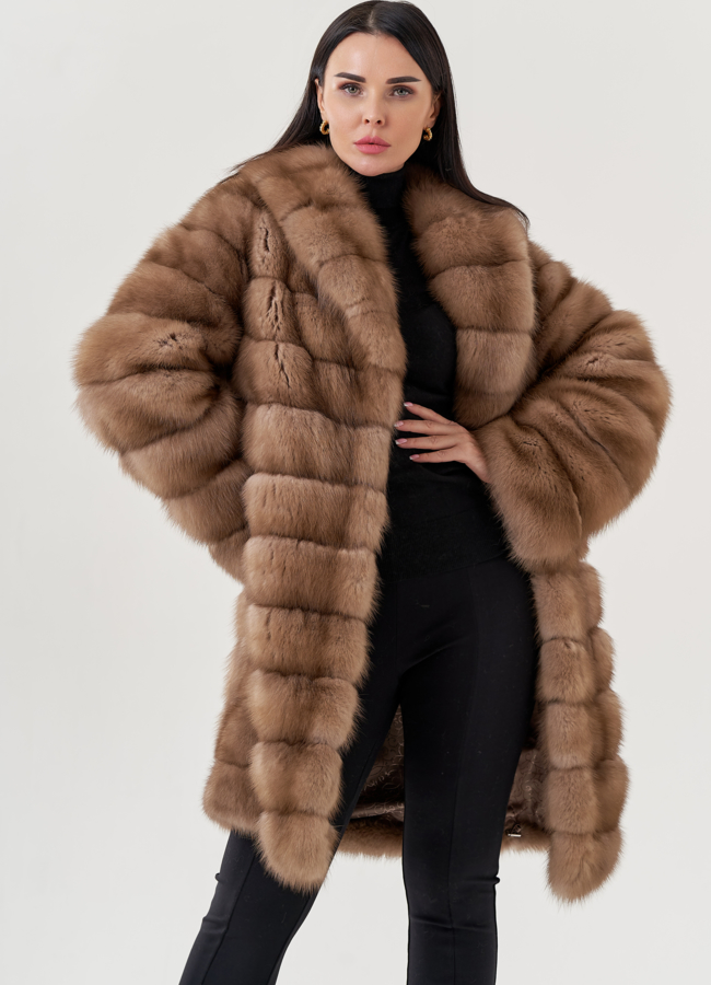 Шуба из куницы  модель № 79563 меха малина