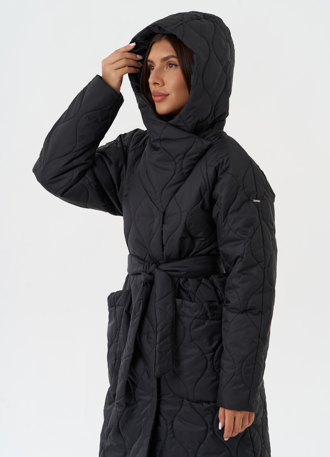 Стеганое пальто с капюшоном модель № 28437 универмаг малина