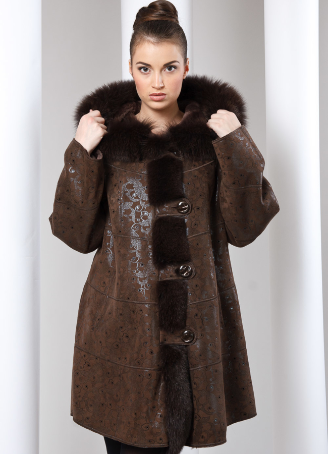 Дубленка модель № D-10 меха малина