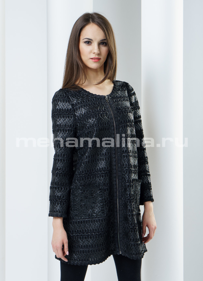 фото Кожаный френч на молнии, ручная работа модель № K-209