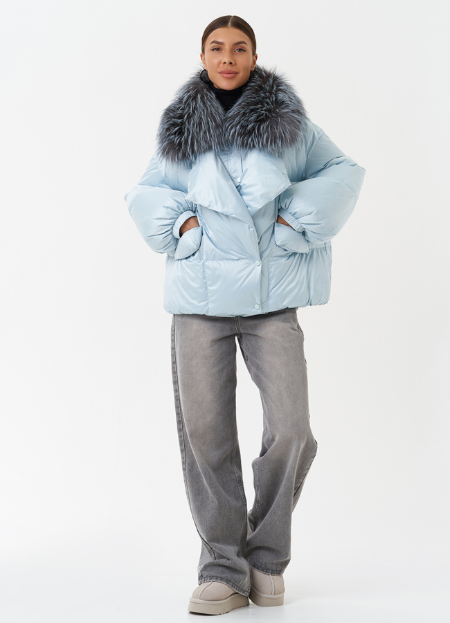 Куртка с мехом енота модель № 28831 меха малина