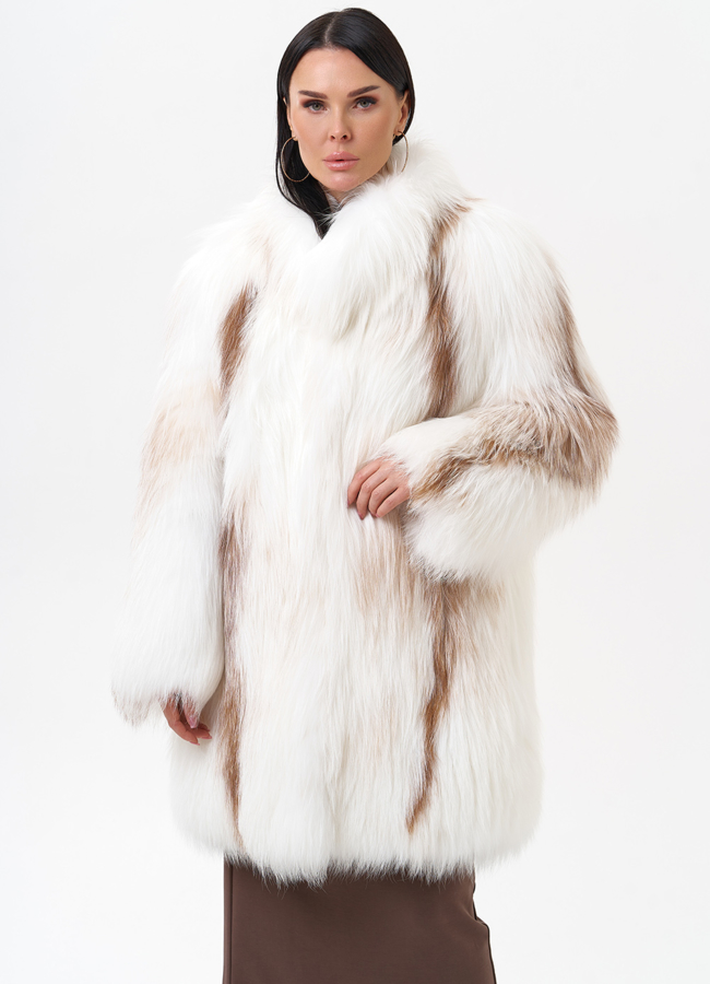 Белая шуба из лисы модель № 29481 универмаг малина