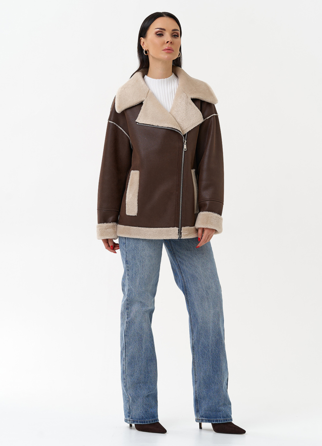 Женская дубленка из эко замши  модель № 29985 универмаг малина