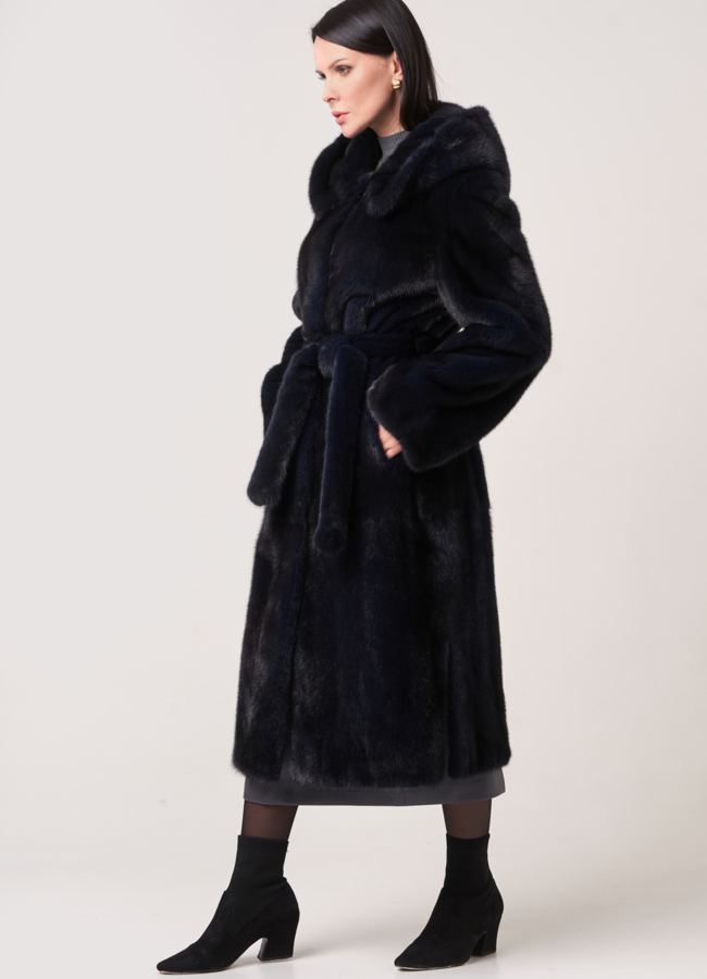 Норковая шуба прямая под пояс модель № S-758 универмаг малина