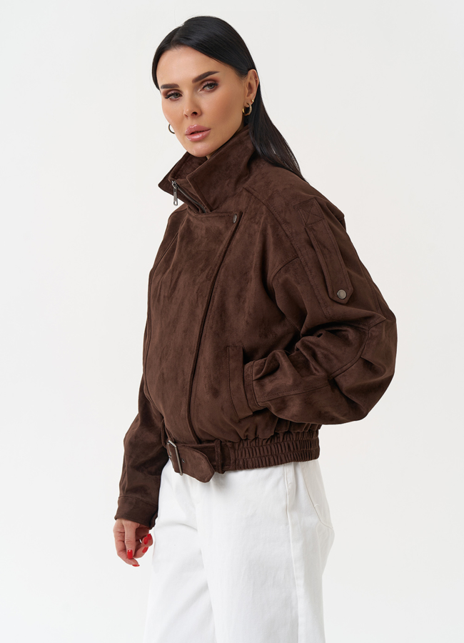 фото Женская куртка бомбер из эко замши коричневого цвета модель № 30446 фото Женская куртка бомбер из эко замши коричневого цвета модель № 30446