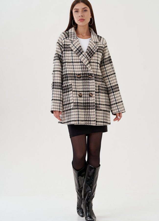 фото Укороченное двубортное пальто модель № 81425