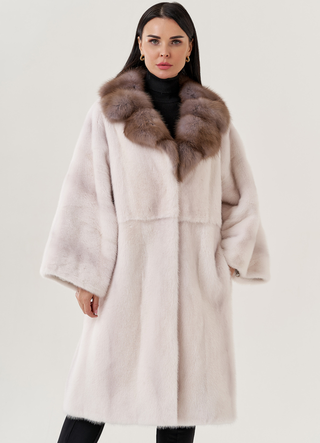 Норковая шуба с воротником из куницы  модель № 79228 универмаг малина