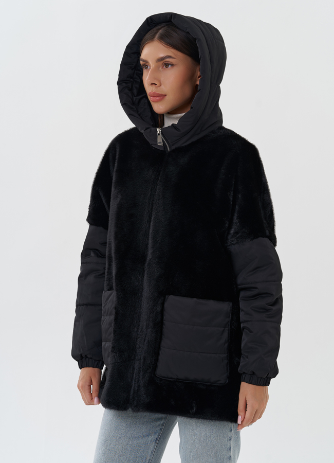 Женская комбинированная куртка с капюшоном модель № 27746 универмаг малина