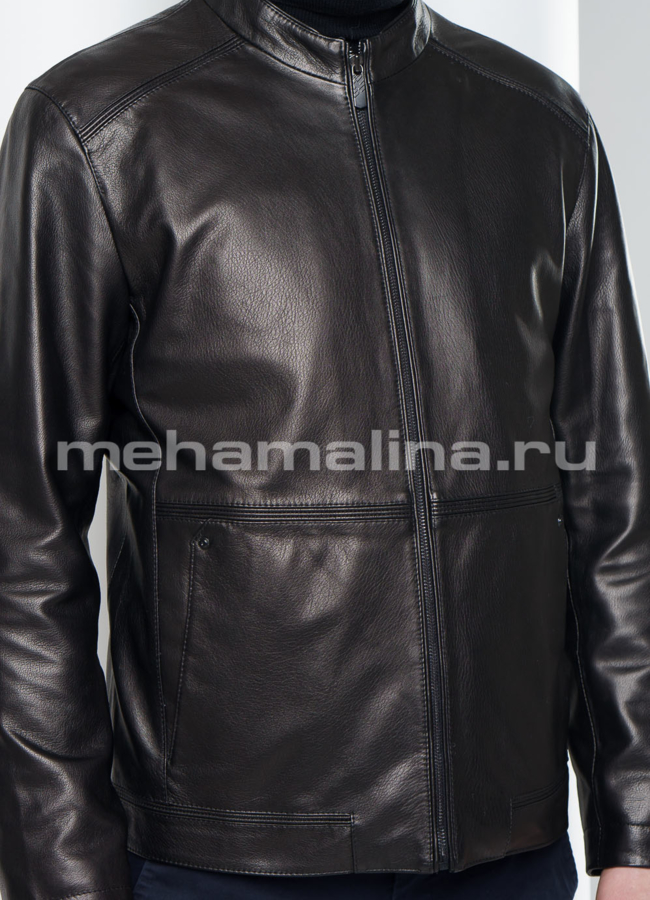 Черная кожаная куртка модель № KP-217 универмаг малина