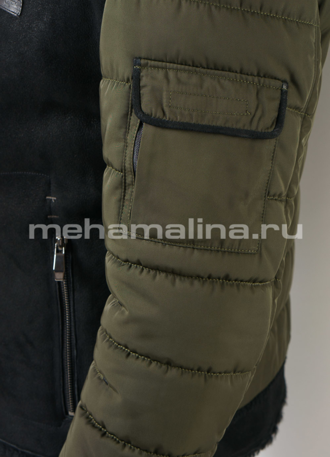 Мужская дубленка с текстилем модель № DM-130 универмаг малина