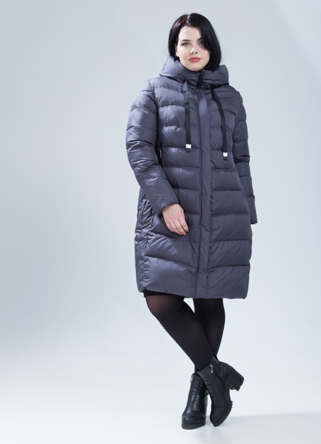 Пуховик женский на биопухе модель № П-359 меха малина