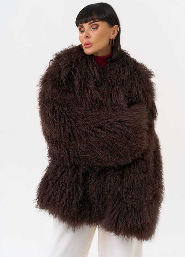 Женская шуба из меха ламы модель № 30635 меха малина Женская шуба из меха ламы модель № 30635 меха малина