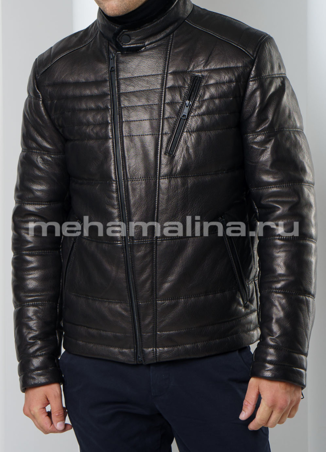 Куртка черного цвета  модель № ПМ-85 меха малина