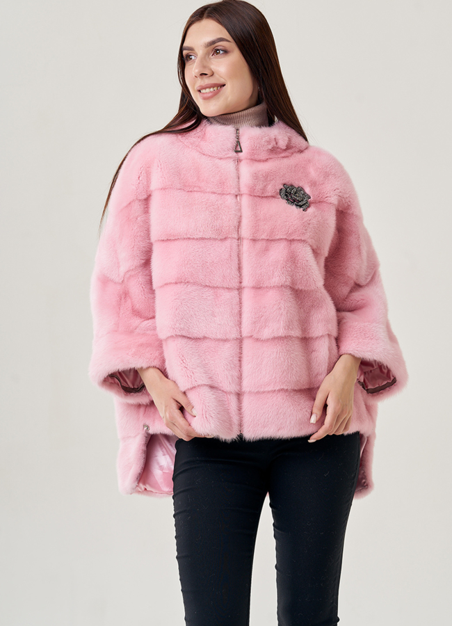 Куртка оверсайз из норки в розовом цвете модель № 78783 универмаг малина
