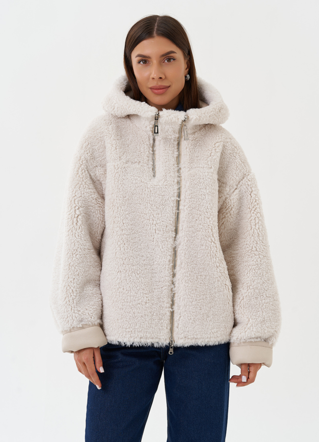 Двухсторонняя дубленка из эко кожи с капюшоном модель № 28653 универмаг малина