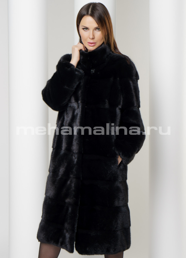 Шуба норка черная модель № S-579 меха малина