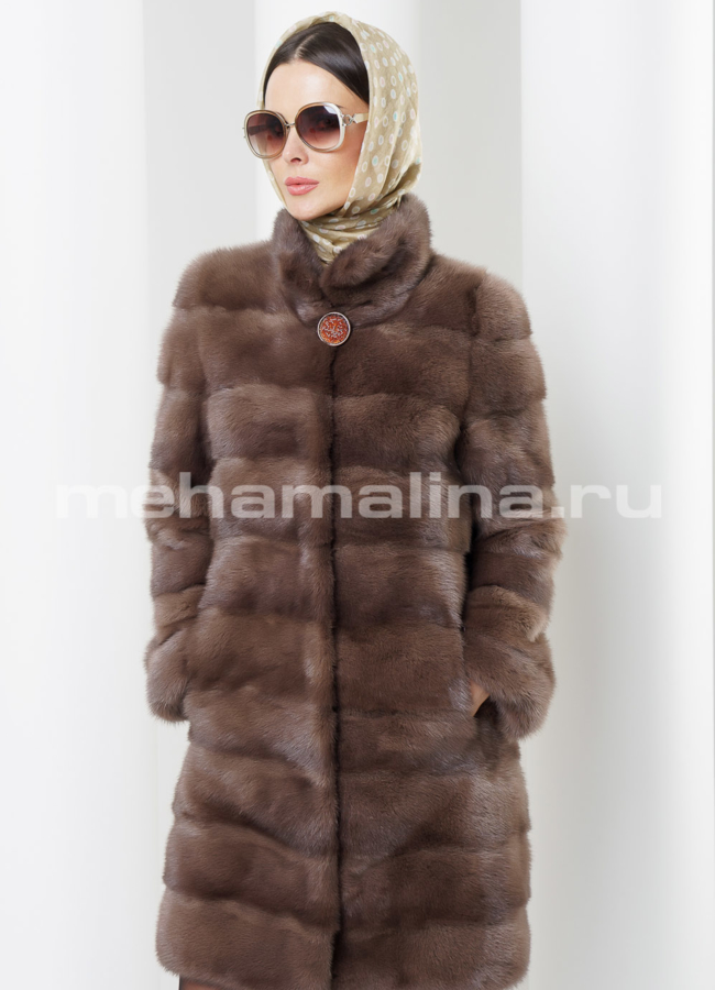 Шуба норка, воротник стойка, цвет соболь модель № S-338 меха малина