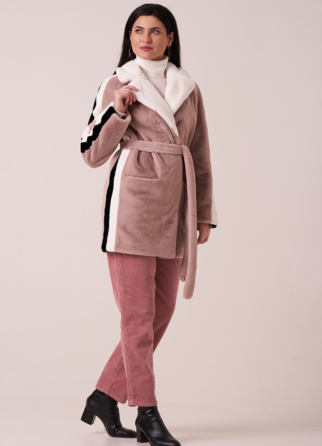 Шуба из искусственного меха с английским воротником на поясе модель № 1107 универмаг малина